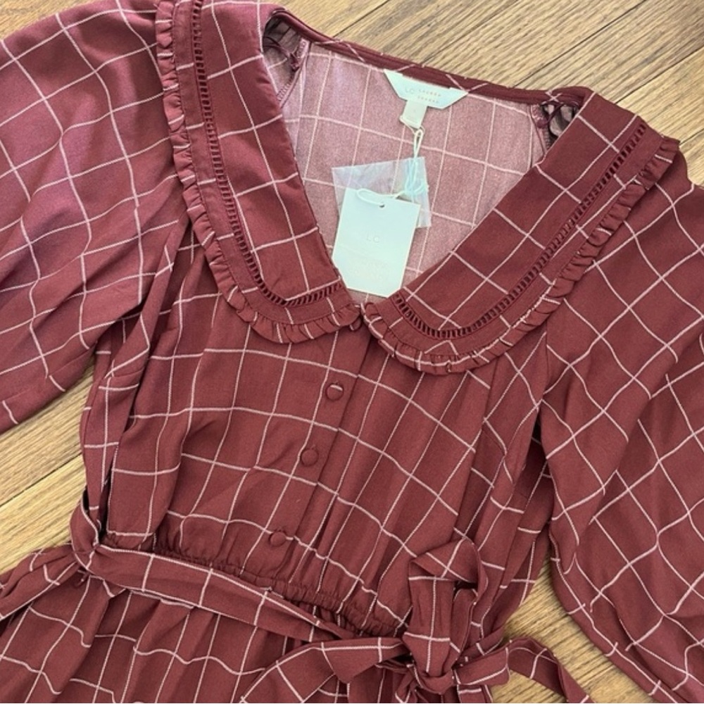 LC Lauren Conrad Maroon Plaid Long Sleeve Dress